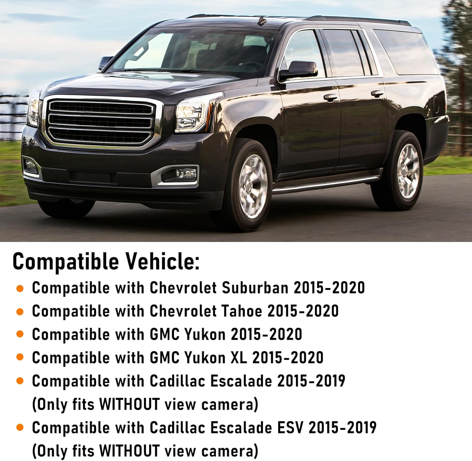 Moonlinks Compatible with Chevy Tahoe/Suburban GMC Yukon/Yukon XL 2015-2020 Mirror Cover, Glossy Black Left&Right Side Clip-on Mirror Cap Without Turn Signal for Cadillac Escalade 2015-2019