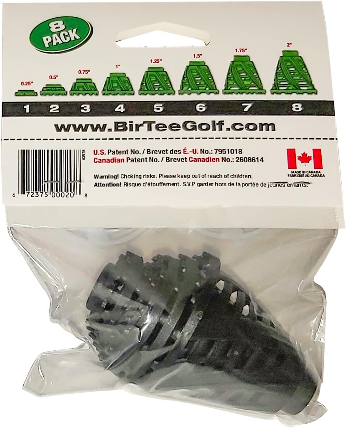 BirTee Golf Tees - PRO Speed Version with Enhanced Durability - 8 Pack. Indoor Golf Tees/Golf Simulator Tees/Winter Golf Tees. Bundled with an Exclusive Poker Chip Ball Marker (Black)