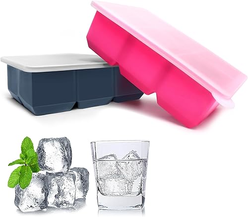 Vista 84 de Bandejas de silicona para cubitos de hielo, paquete de 3, moldes de silicona para cubitos de hielo de gran tamaño con tapa extraíble a prueba de Gris