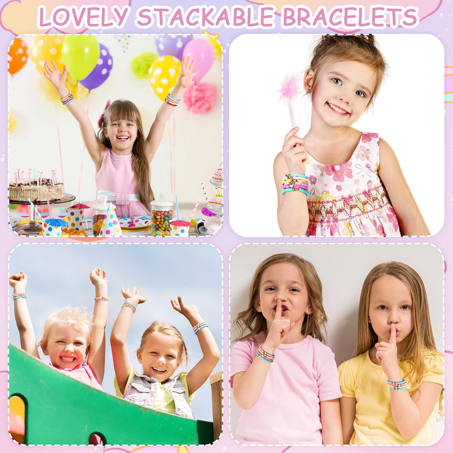 100 Pcs Preppy Friendship Bracelets for Women Heishi Surfer Clay Stackable Bead Valentine Boho Y2k Bracelets Gifts - Image 5