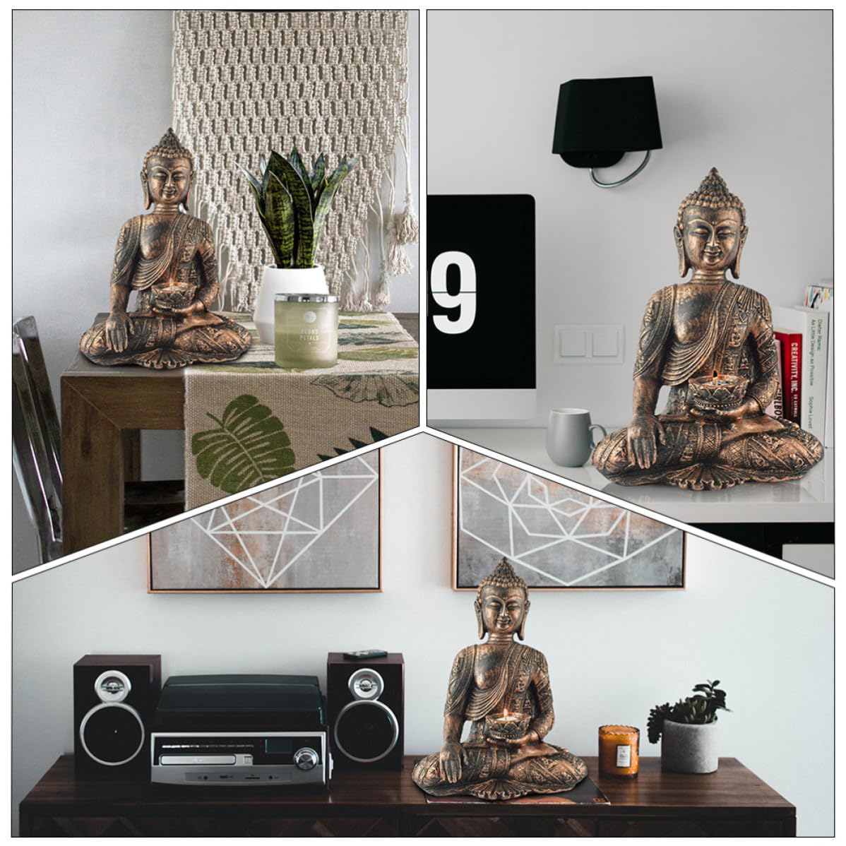 Buddha Figur Kerzenständer aus Kunstharz für Teelichter, Tischdeko
