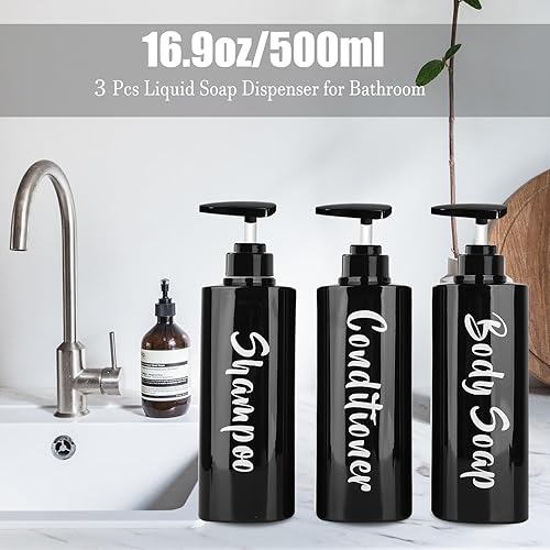 Miniatura 2 de Juego de 3 botellas de champú y acondicionador de 16.9 onzas, dispensador de jabón de ducha impreso, botellas de champú de plástico recargables con