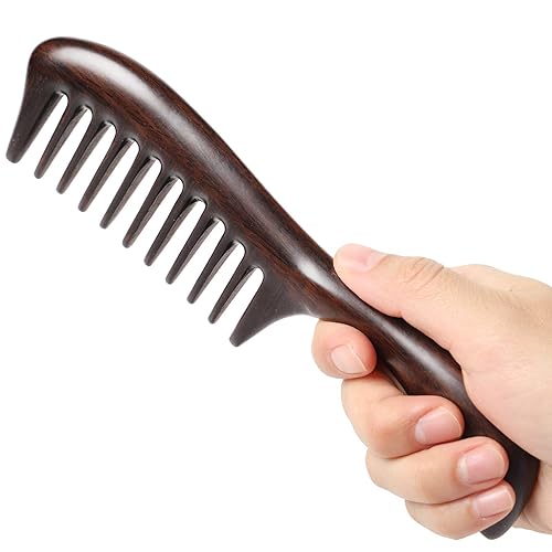 Miniatura 4 de Onedor Peines de pelo hechos a mano de sándalo negro 100% natural, con aroma a sándalo antiestático, peine de madera natural para desenredar el