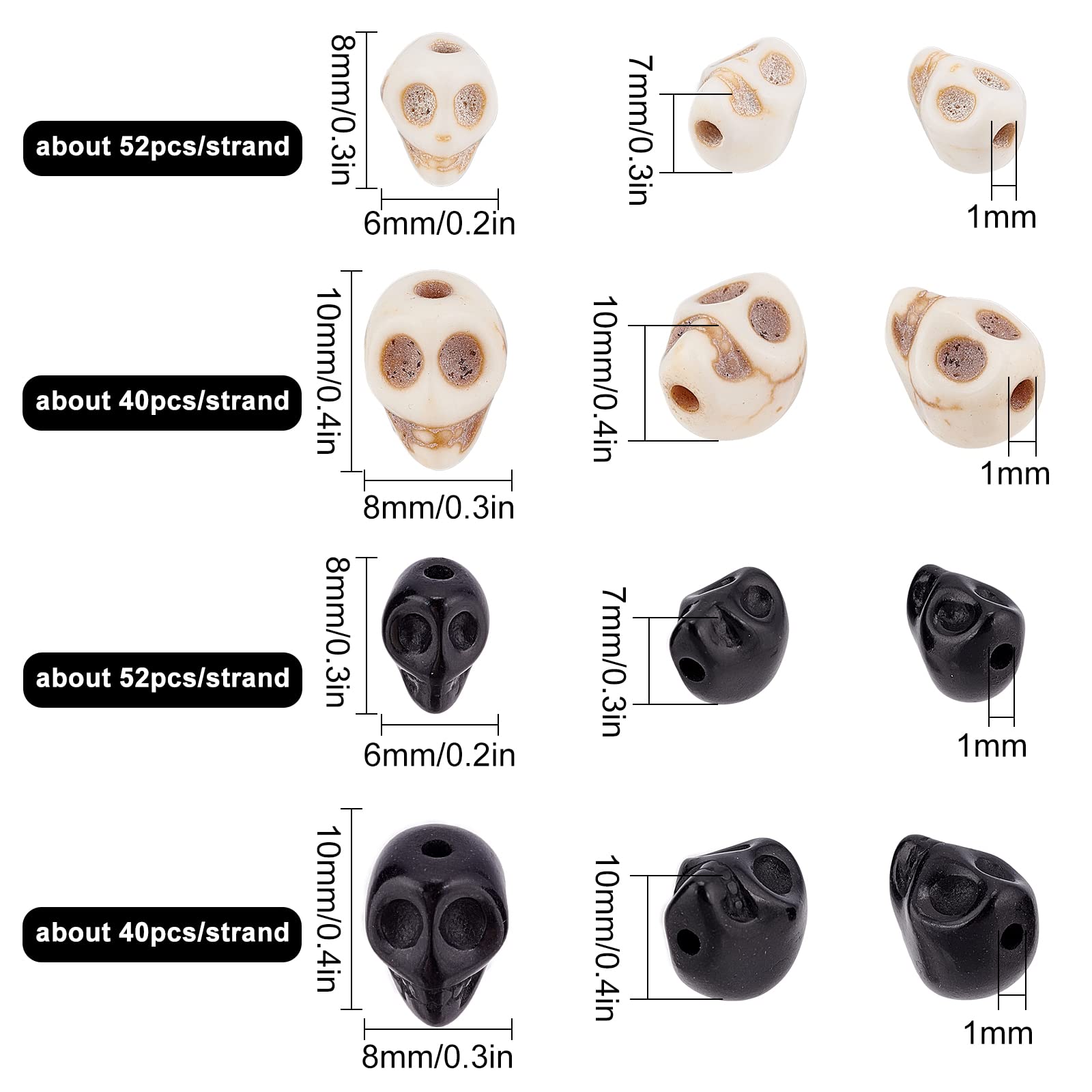 200 Pezzi Perline Teschio Halloween Skulll Perline Colorate A Testa di Scheletro Distanziatore Accessori per la Creazione di Collane Braccialetti e