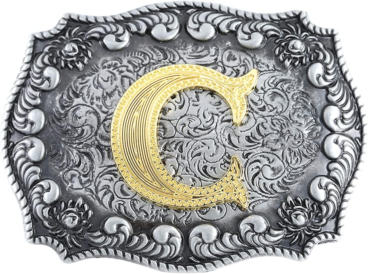 HUABOLA CALYN Belt Buckle Men, Western Cowboy Rodeo Small Alphabet Letter ABCDMRJ to Z Initial Belt Buckles for Women