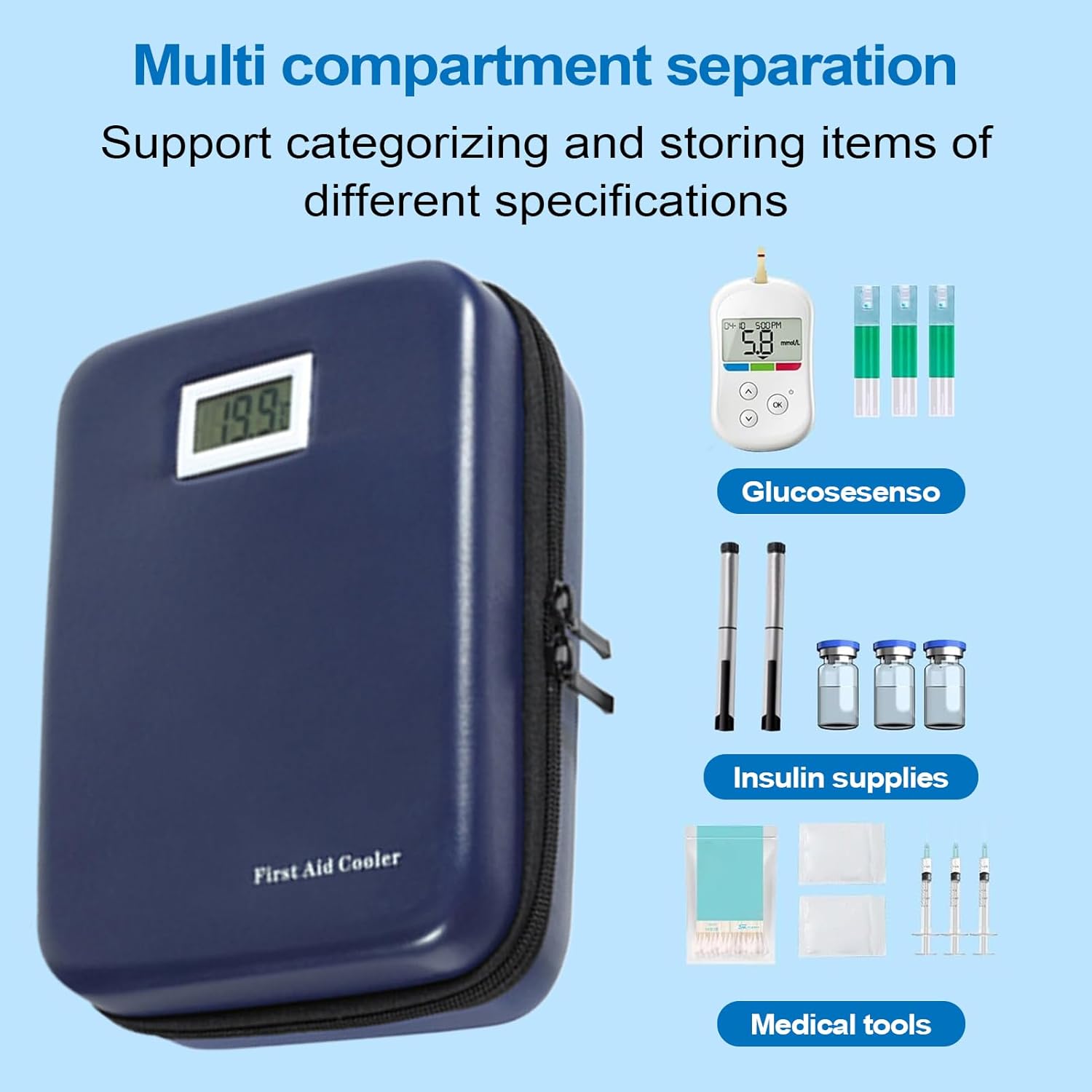 Chill Pack - Insulated Bag, Pill Refrigerator Shield, Temperature Display Cooling Support, Thermal Health Management, Medical Category, Oxford Finish for Outdoor Home Storage Daily