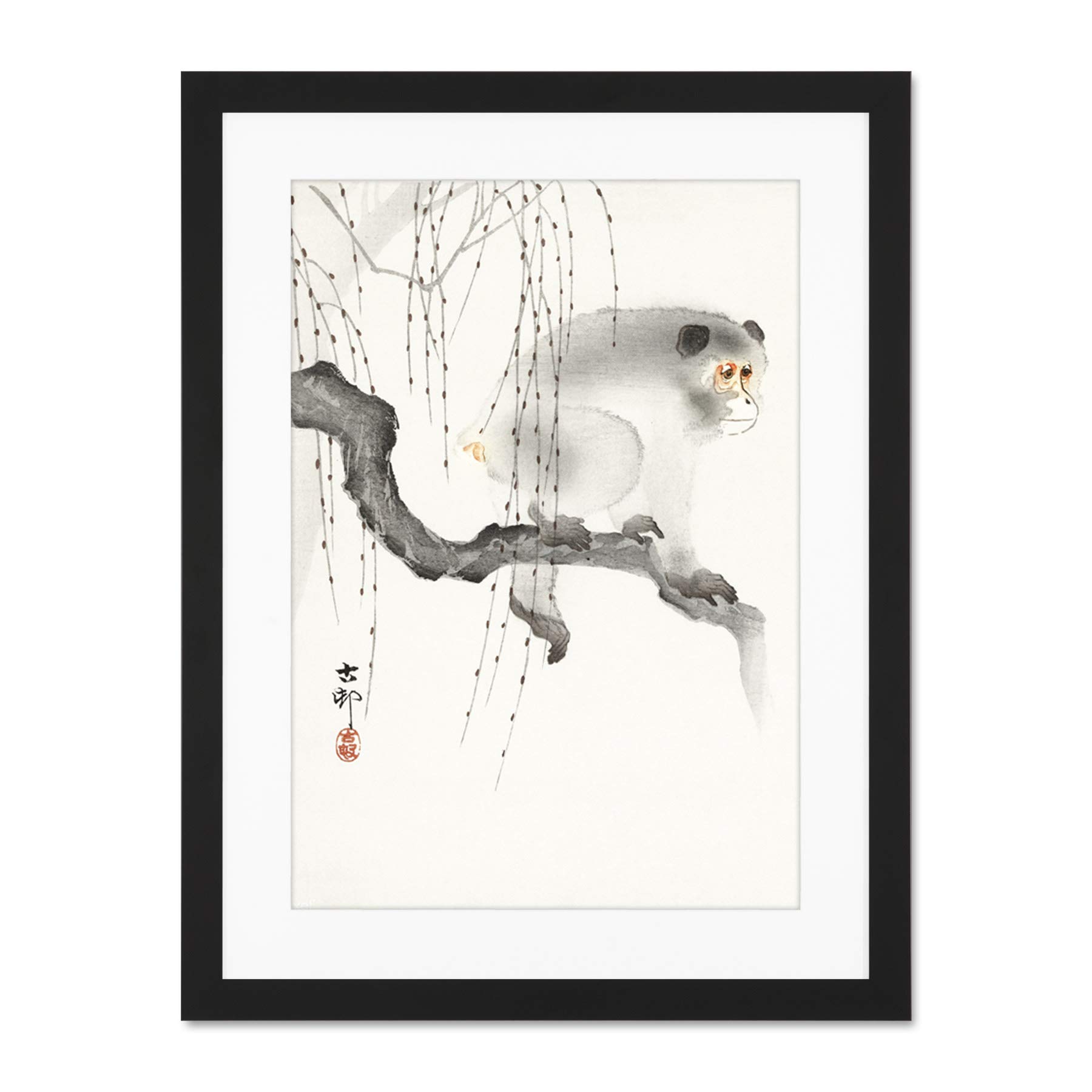 Wee Blue Coo Monkey Tree Branch Ohara Koson Large Framed Art Print Wall Poster 18x24 inch