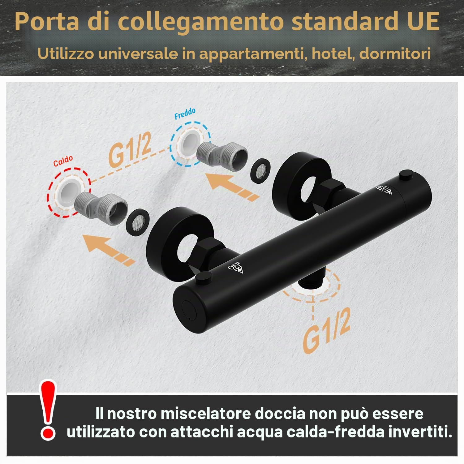 Görbach Miscelatore Doccia Termostatico, Rubinetto per Doccia, Rubinetto per Vasca Termostatico con Controllo Costante Della Temperatura, Nero