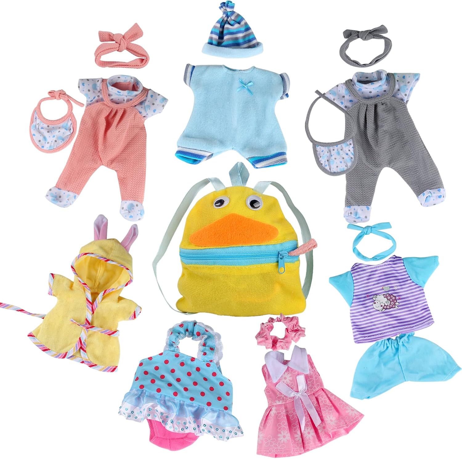 8pcs for 8-9-10 Inch Baby Doll Clothes Dress Newborn Baby Doll Accessories Gown Costumes Outfits with Schoolbag Xmas Gift-wrap image 2