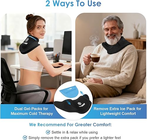 Miniatura 5 de ComfiTECH Envoltura de hielo de doble gel para el cuello con enfriamiento extendido de 30 minutos, paquete frío desmontable y envoltura de hielo