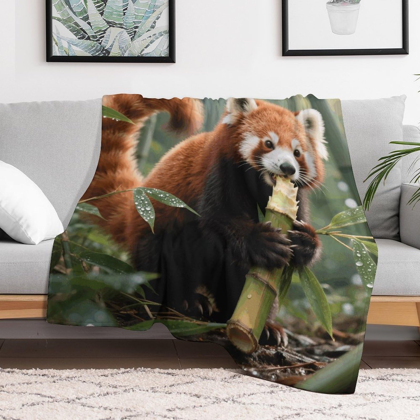 Custom Red Panda Eating Blanket Lightweight Flannel Fleece Throw for Couch Sofa Bed Luxury Soft Cozy Plush Lap Bedtime Blanket for All Seasons Bedroom Home Decor Gifts 30x40