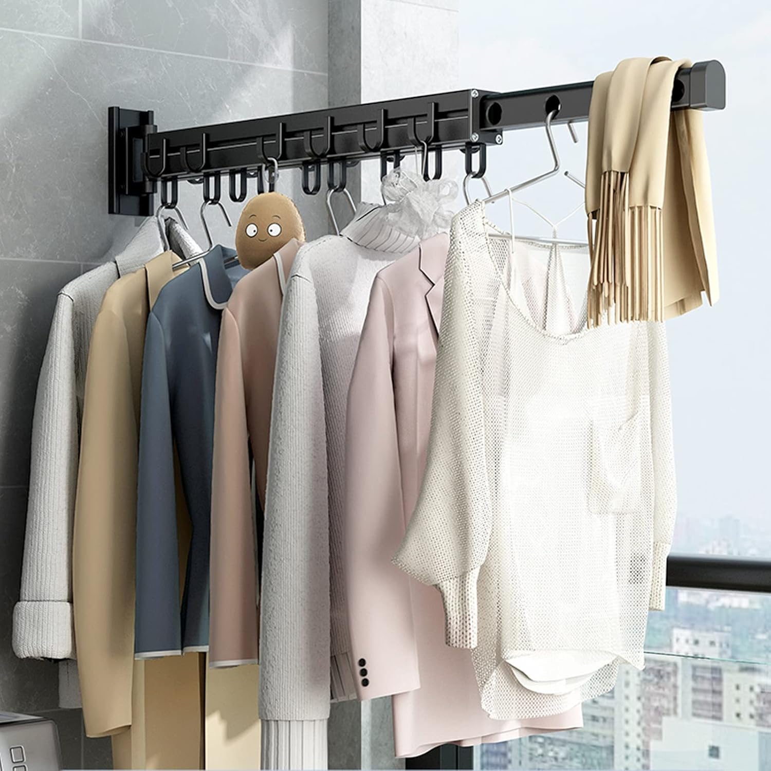 Clothes Horse Clothes Airer Laundry Drying Rack Wall Mount,Folding Retractable Collapsible Drying Rack Clothing,Space-Saving Laundry Rack,Clothes Drying Rack Indoor,Alumi