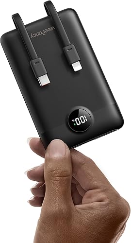 Mini cargador portátil para iPhone, 10000 mAh pequeño PD 22.5 W cargador de energía de carga rápida con cables incorporados, Travel Essentials USB C