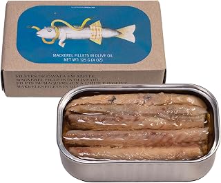 Jose Gourmet Wild Caught Mackerel Fillets in Olive Oil - Sustainable Portuguese Tinned Fish, Omega-3 Rich, High Protein Snacks, 125g Can