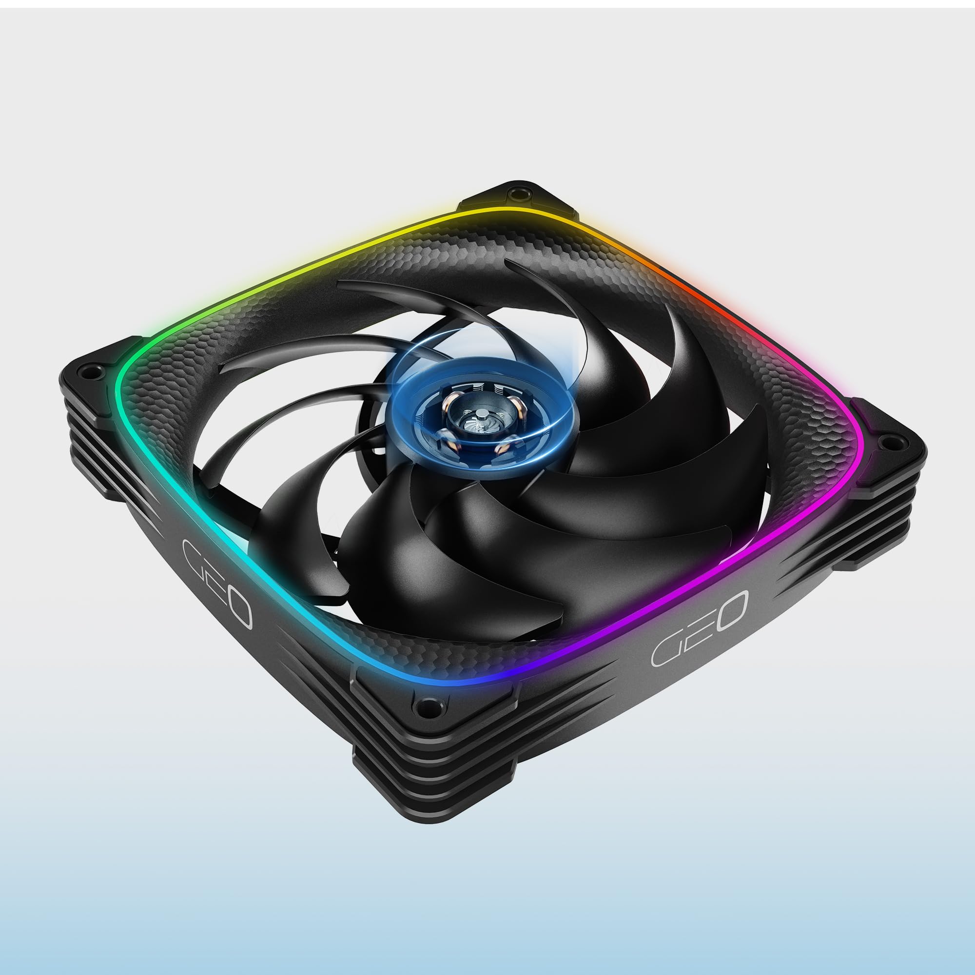 Geometric Future Squama GEO-S2503B-14T) - Ventola RGB PWM, 140 mm, confezione da 3, prestazioni e bilanciamento silenzioso, doppio anello di illuminazione, 5 V 3 pin indirizzabile RGB - PWM a 4 pin