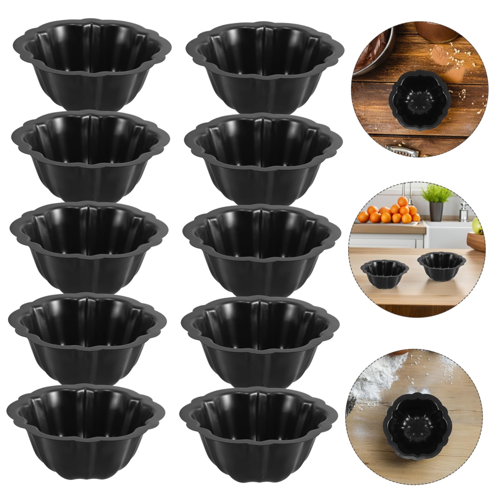SOIMISS Molde para Hornear Pasteles Pequeños Antiadherente 10 Piezas Negro | Formas Corazón, Redonda y Cuadrada, Patrones de Dibujos, Acero al Carbono Recubrimiento