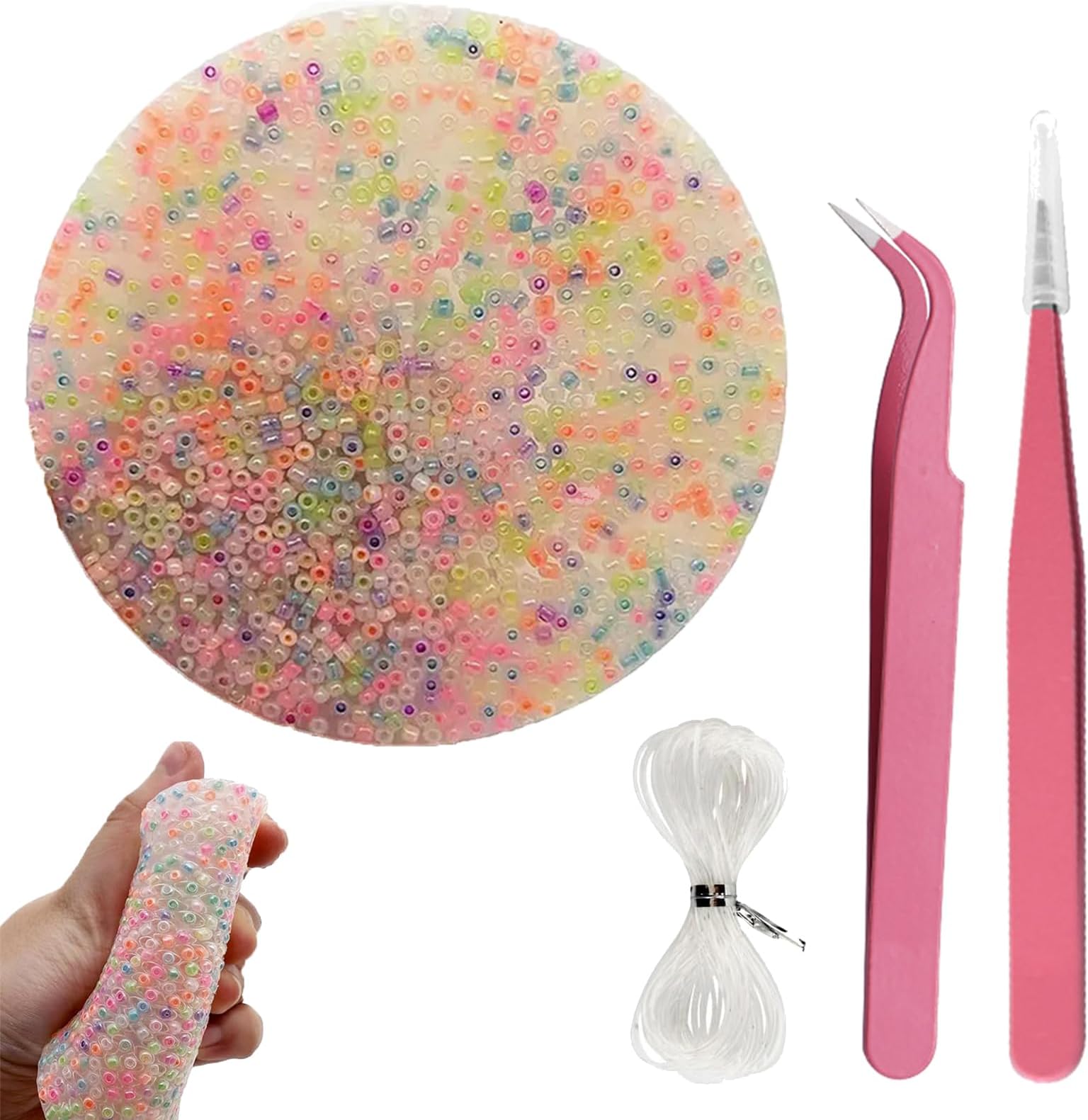 ARROMI Picky Pad, Reusable Sensory Fidget Toy Kit for Skin Picking, Nail Biting, Hair Plucking (1 Peeling Toy, 2 Straight Tipped Tweezers, 1 Bead String)