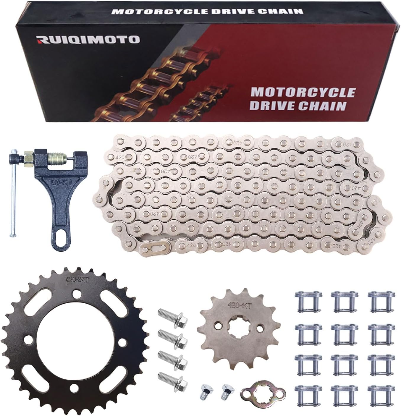 Motorcycle 420 Drive Chain 120 Links 420 35 Tooth Rear Sprocket Front Sprocket 420-13T for 50-125cc CRF150 Grom YZ80 SSR Apollo Lifan 4 Wheeler ATVS Quad Go Kart Dirt Pit Mini Bike Parts