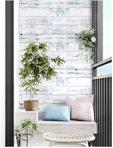 Miniatura 3 de Papel tapiz de madera envejecida, autoadhesivo para el hogar, papel tapiz extraíble de madera grisblanco para cocina, cuarto de bebé, sobre fondo,