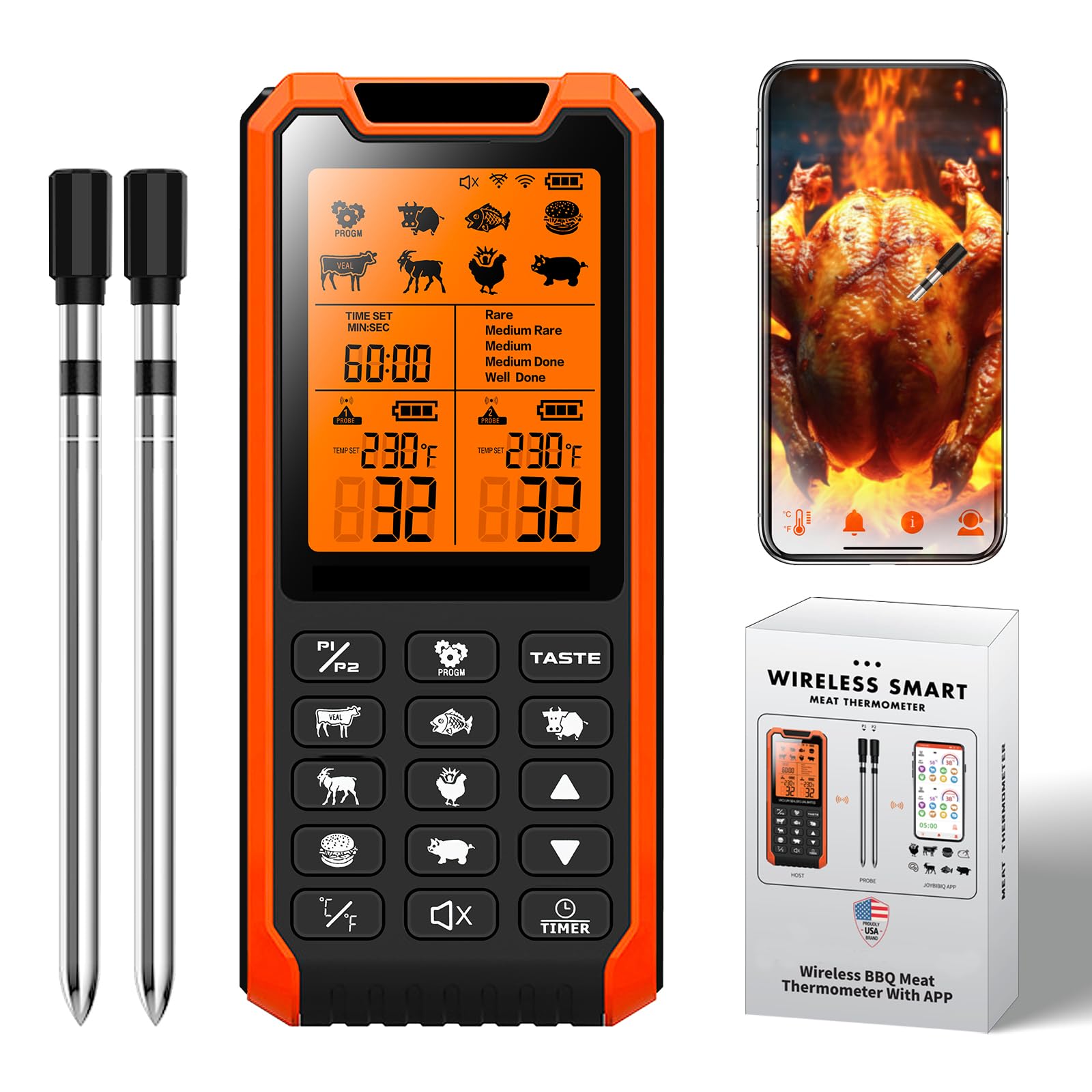 Sponsored Ad - Smart Bluetooth Meat Thermometer - Long Range Wireless Food Thermometer, Digital Meat Thermometer with Dual Probes for BBQ Grill, Oven, Smoker, Air Fryer