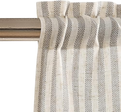 Miniatura 3 de Vangao Cortina corta de lino con diseño de rayas rústicas para cocina, estilo campestre, con filtro de luz, bolsillo para barra, 18 pulgadas, 1