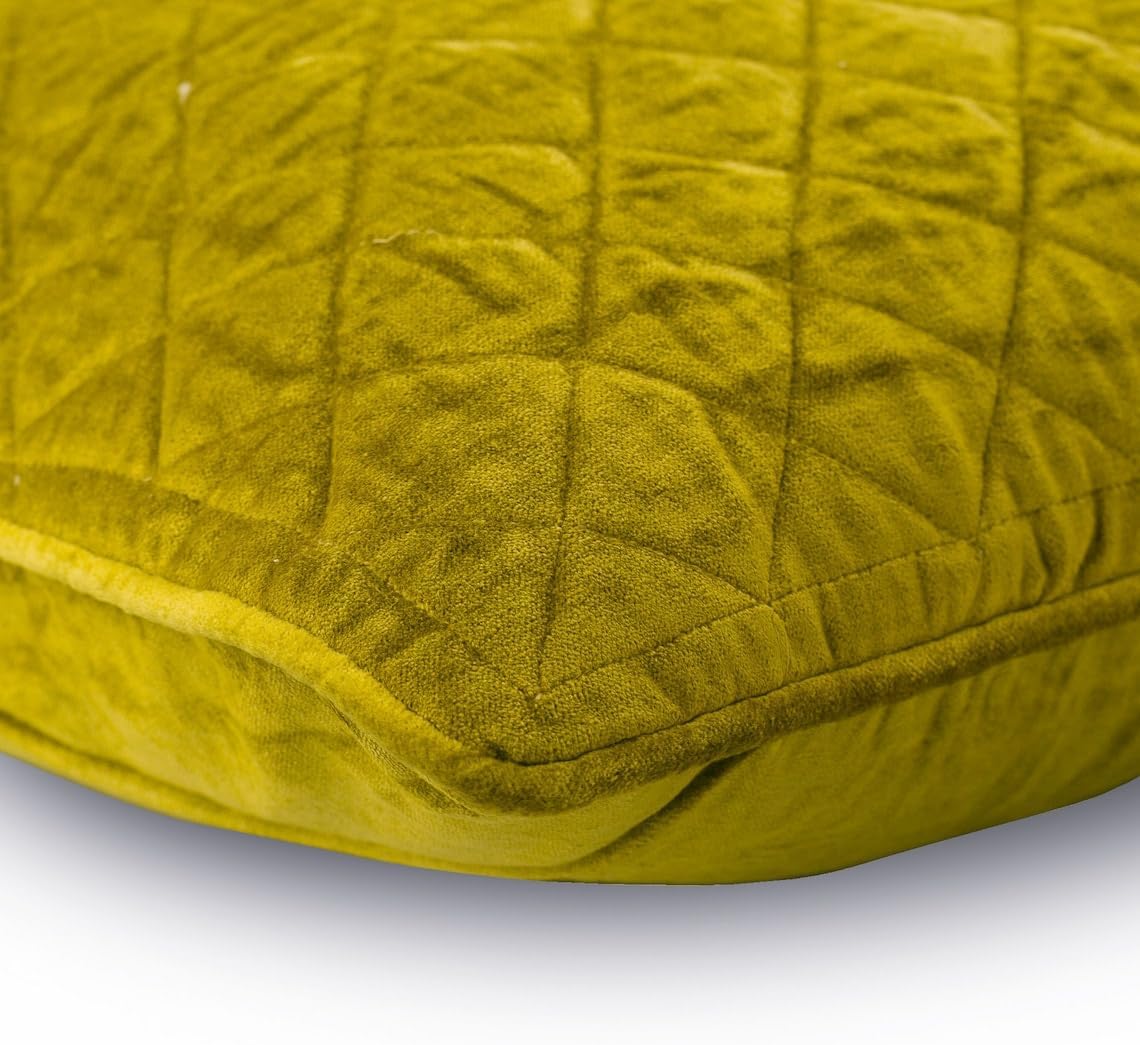 The HomeCentric Cushion Covers for Chairs, Decorative Green 26"x26" (65x65 cm) Throw Pillow Cover for Sofa, Velvet Quilted Pillowcase with Zipper, Solid Color Pattern Modern - Lemongrass Soul
