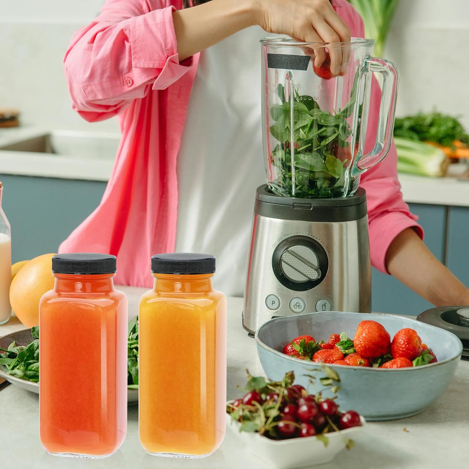 8oz Glass Bottles with lids,juice bottles gifts for women,8oz Glass Jars with LIds,glass water bottles. Kit includes Stainless Steels Straws,Two Types of lids,Cleaning Brush 3pcs - Image 4