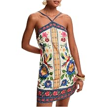 MakeMeChic Womens Halter Dresses Summer Beach Backless Tropical Vacation Caribbean Outfits Boho Mini Dresses