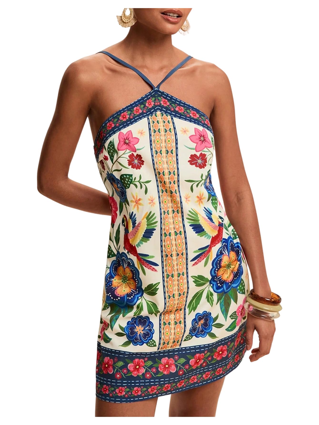Women's Hawaiian Dresses Halter Tropical Beach Luau Outfits