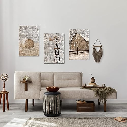 Miniatura 7 de Apicoture Lienzo rústico de granja, pinturas de paisaje rural, molino de viento de granero, decoración de pared para sala de estar, dormitorio,