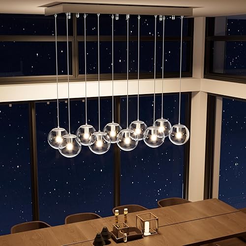 Miniatura 278 de Escalera LED de 10 luces LED moderna con globo de cristal, lámpara colgante grande para techos altos, accesorios de iluminación de entrada, villas y