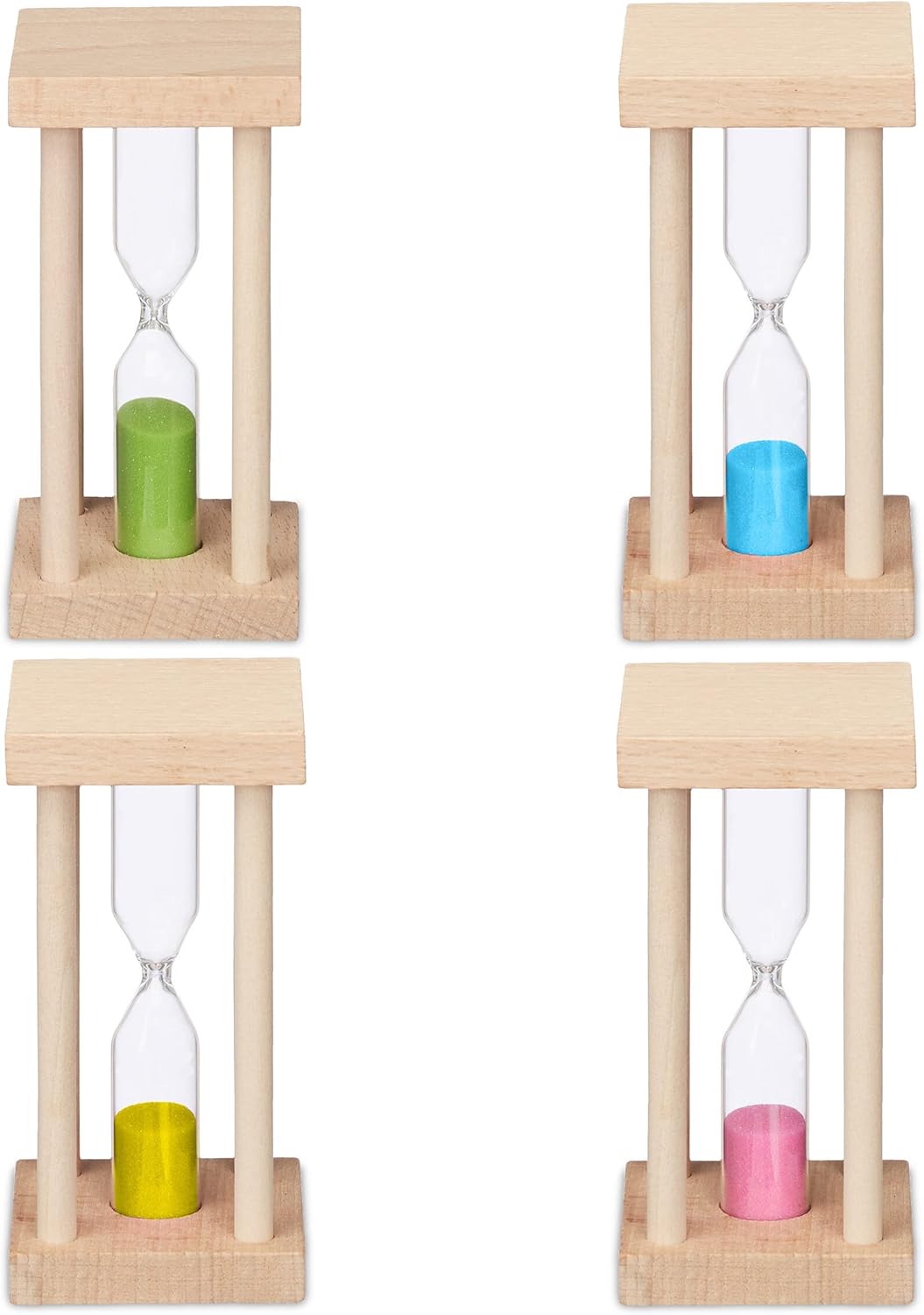 Relaxdays Hourglass Set of 4 Timer Timer 4 Running Times H x W x D x D x D x 4.5 cm Children's Toothbrush Timer Egg Timer Square Colourful