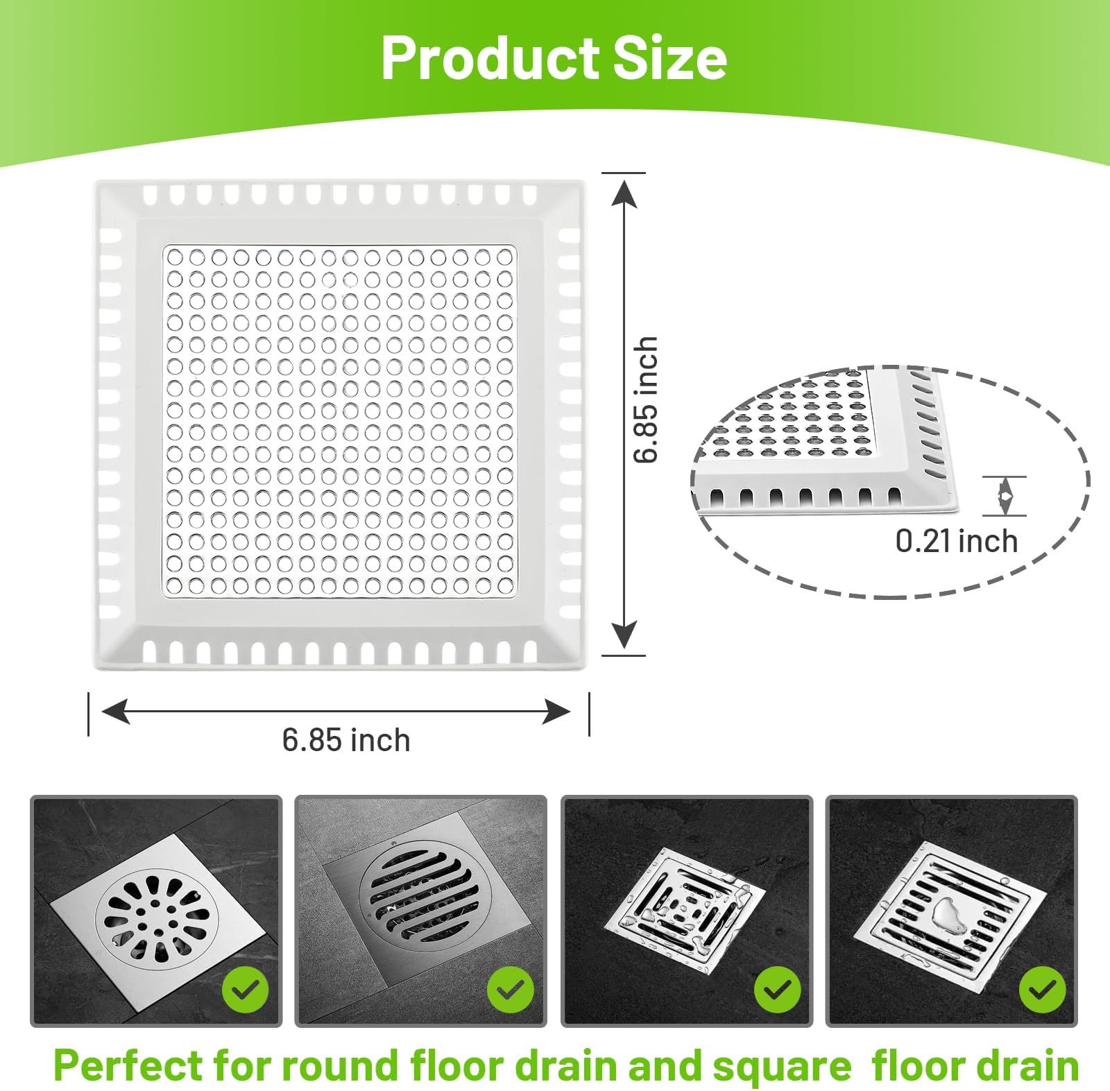 Aluvor Shower Drain Cover - Quality Hair Catcher, Square Design - No Rust!