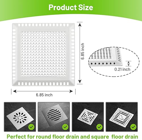 Miniatura 8 de Colador de drenaje de pelo, cubierta de drenaje de ducha, colador de drenaje de ducha para suelo de baño, atrapador de drenaje de pelo cuadrado para