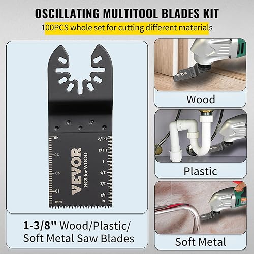 Miniatura 4 de VEVOR 100 hojas de sierra oscilantes kit de cuchillas multiherramienta de liberación rápida cuchillas de herramientas HCS para pernos de uñas de
