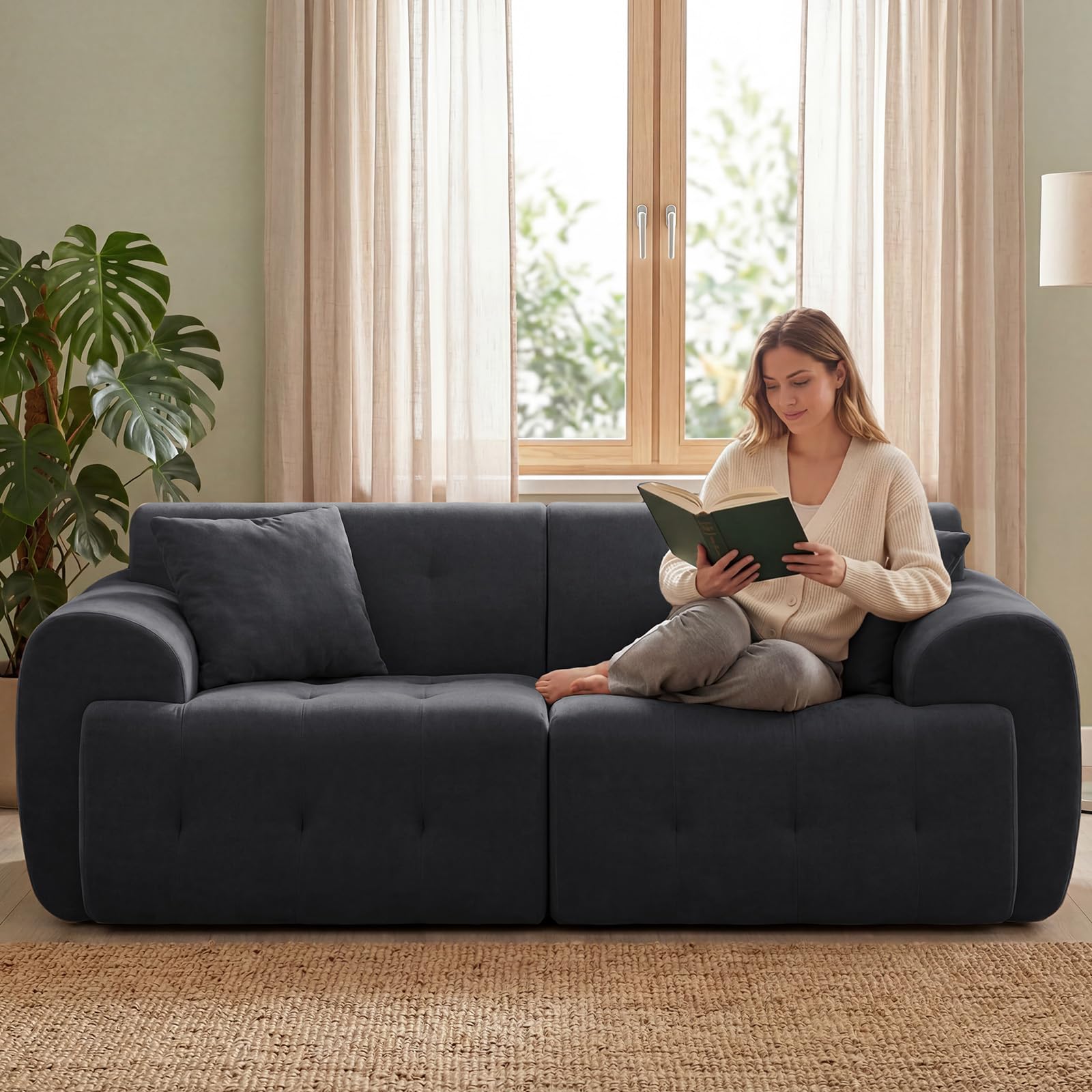 COMHOMA Divano a 2 posti, 180 x 86 x 40 cm. Divano a Terra con Schienale, Cuscini e Braccioli. Divano Moderno in Tessuto per Soggiorno, Appartamento o Ufficio. Non Richiede Montaggio. Grigio