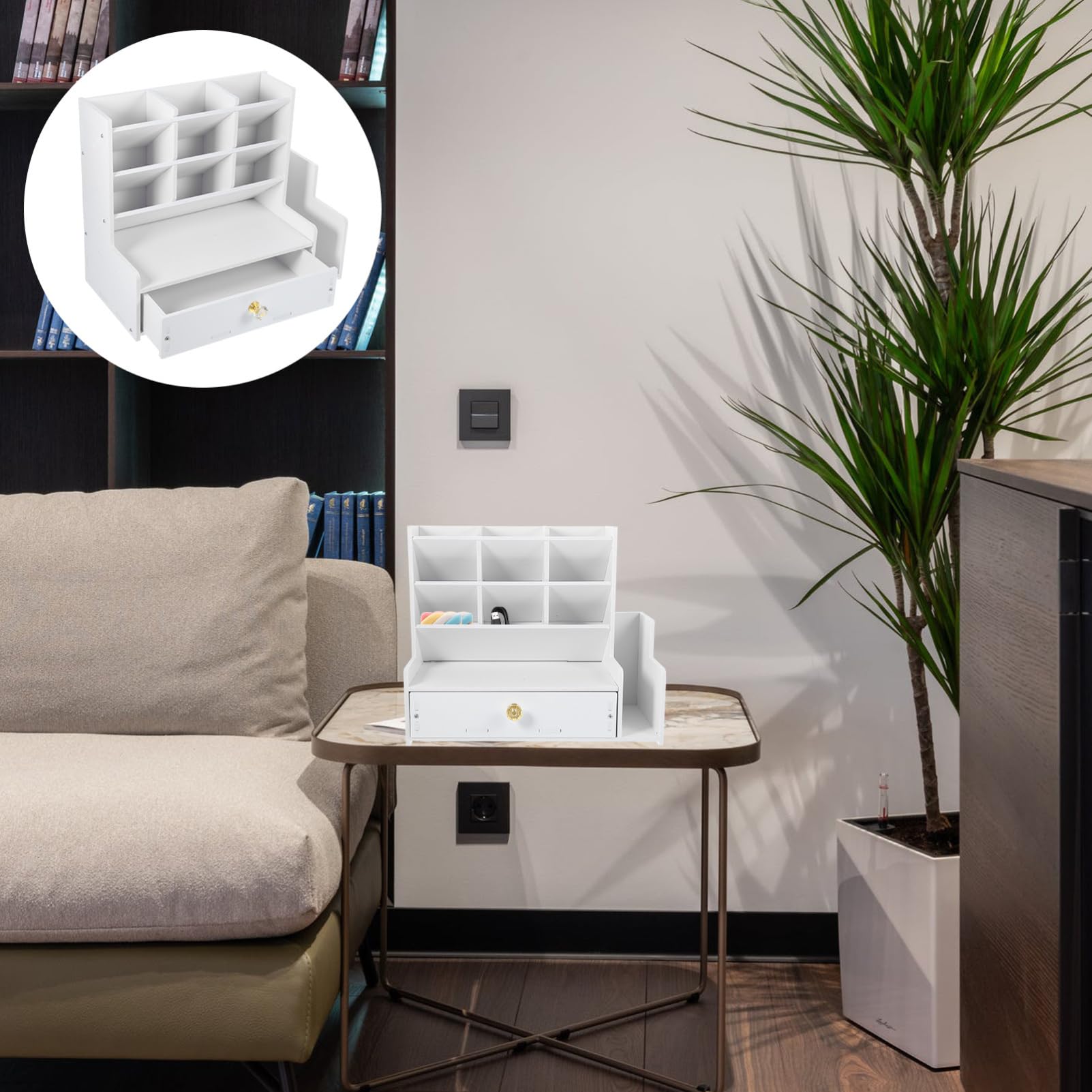 Uonlytech Organizador de Escritorio Multifunción Pp Blanco para Oficina