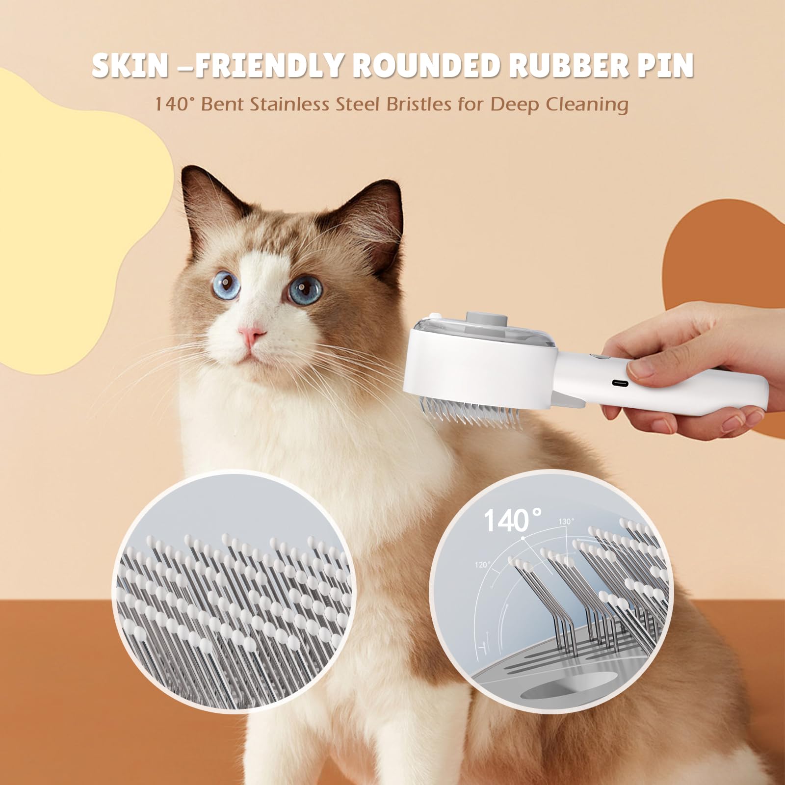 Spazzola a vapore 4 in 1 per cani e gatti - Autopulente con serbatoio d'acqua - Toelettatura e massaggio per animali domestici（Grigio）