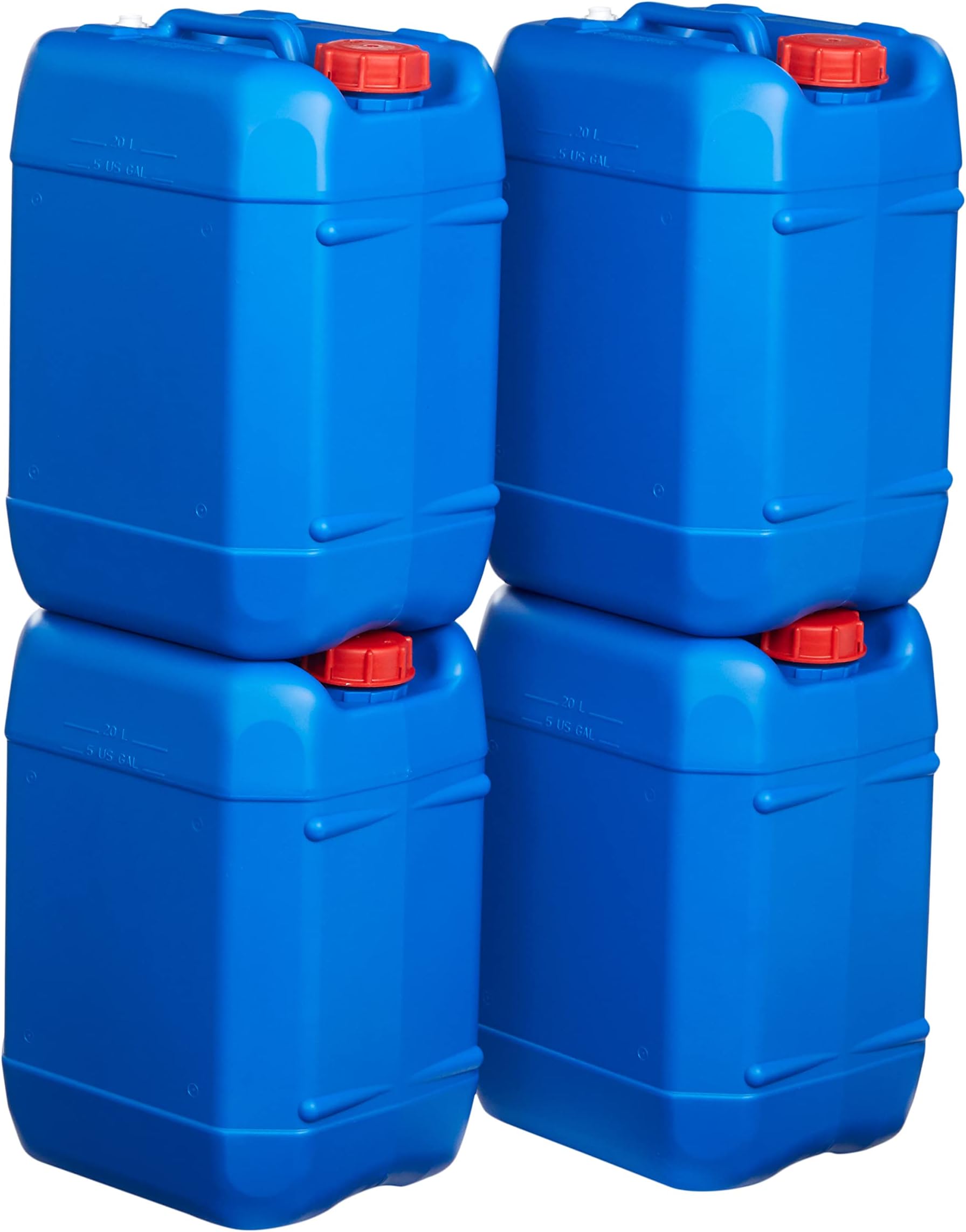 Hudson Exchange 5 Gallon (20 Liter) Handled Container with Cap, HDPE, Blue, 4 Pack