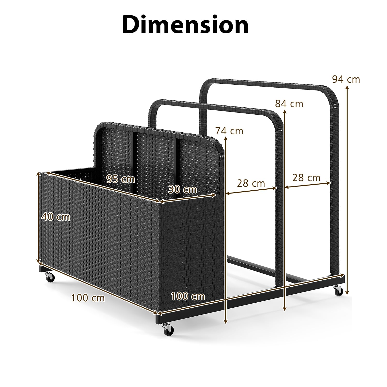 HOMASIS Baul Almacenaje de Exterior con 2 Toalleros, Contenedor de Almacenamiento para Flotadores de Piscina, Baúl Impermeable de Ratán para Patio Jardin Terraza (Negro)