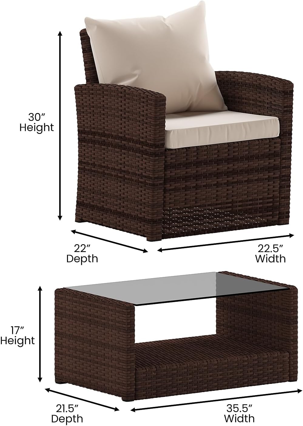Flash Furniture Aransas Series 4 Piece Brown Patio Set with Beige Back Pillows and Seat Cushions