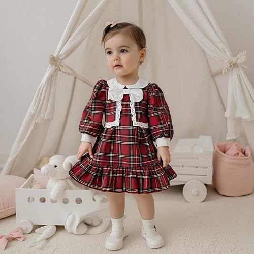 Miniatura 3 de Kuriozud Vestido a cuadros para niña pequeña, bonito vestido de fiesta para Navidad