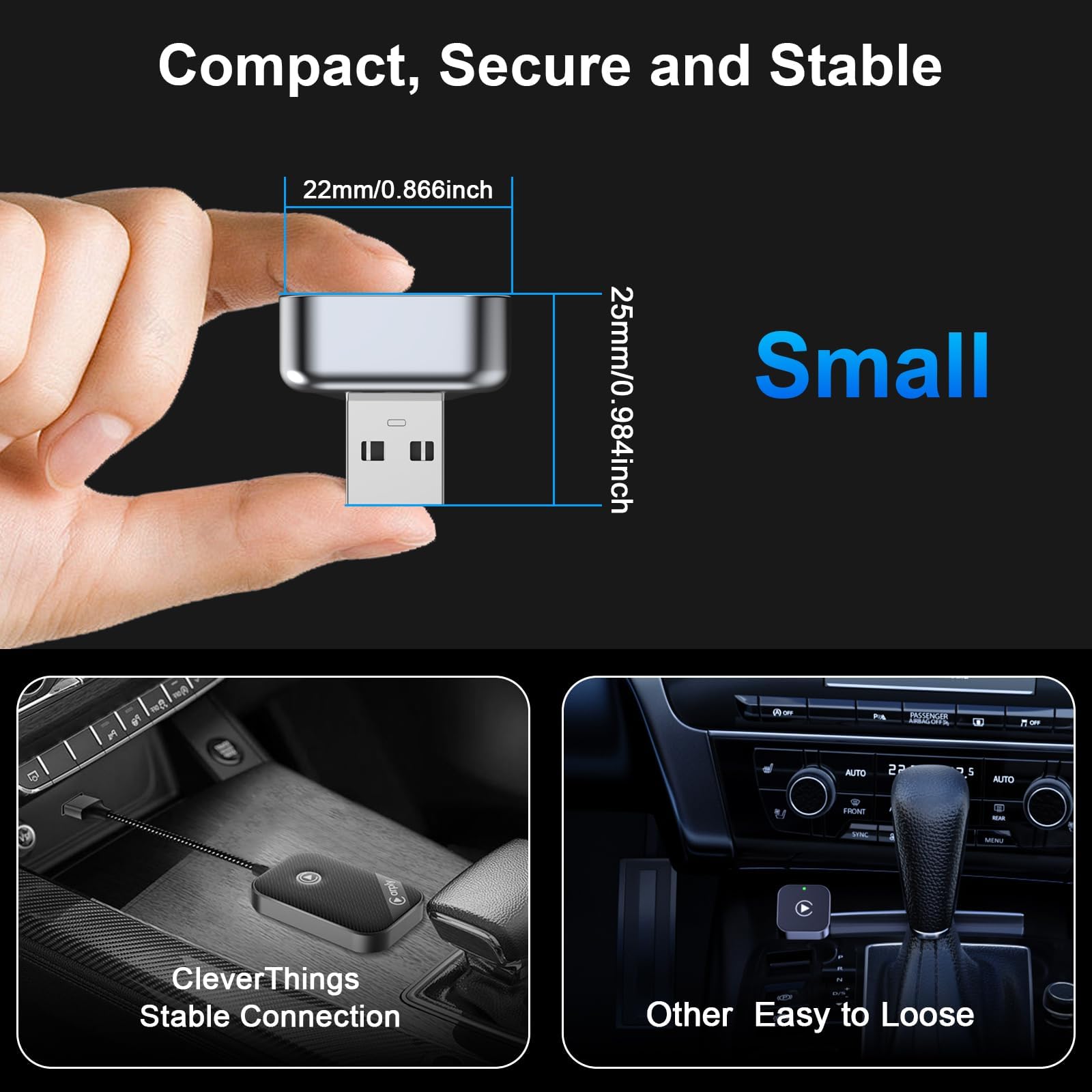 Wireless CarPlay Adapter für iPhone, 2025 Upgraded von Wired CarPlay auf Wire-Less, Plug und Play, 2-in-1 Mini & Stabiler Apple Car Play Wireless Adapter Kompatibel mit iPhone iOS mit Wired Car Play
