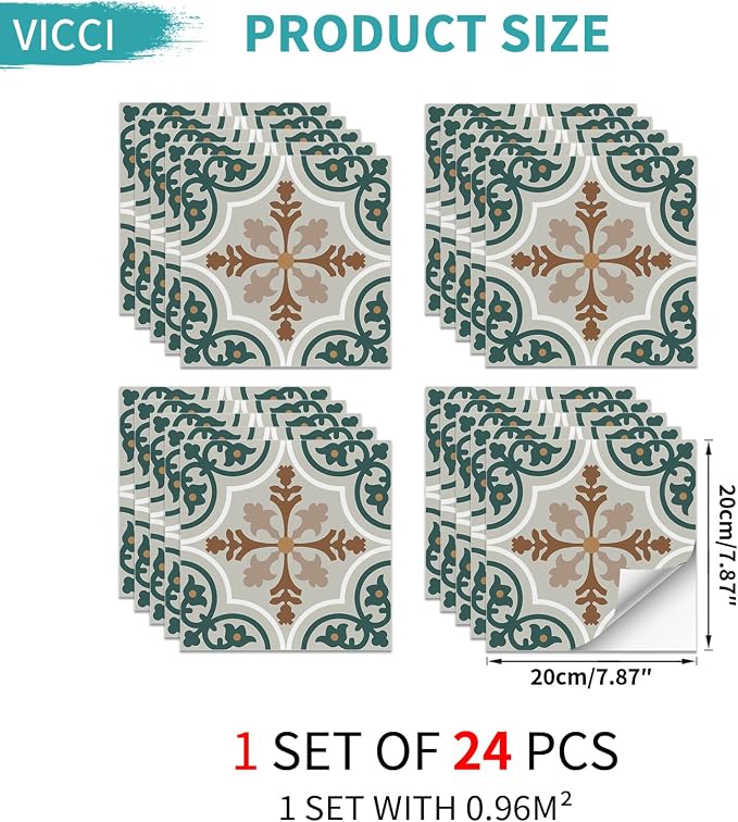 VICCI 24 adhesivos para piso 7.87x7.87 pulgadas miniatura 3