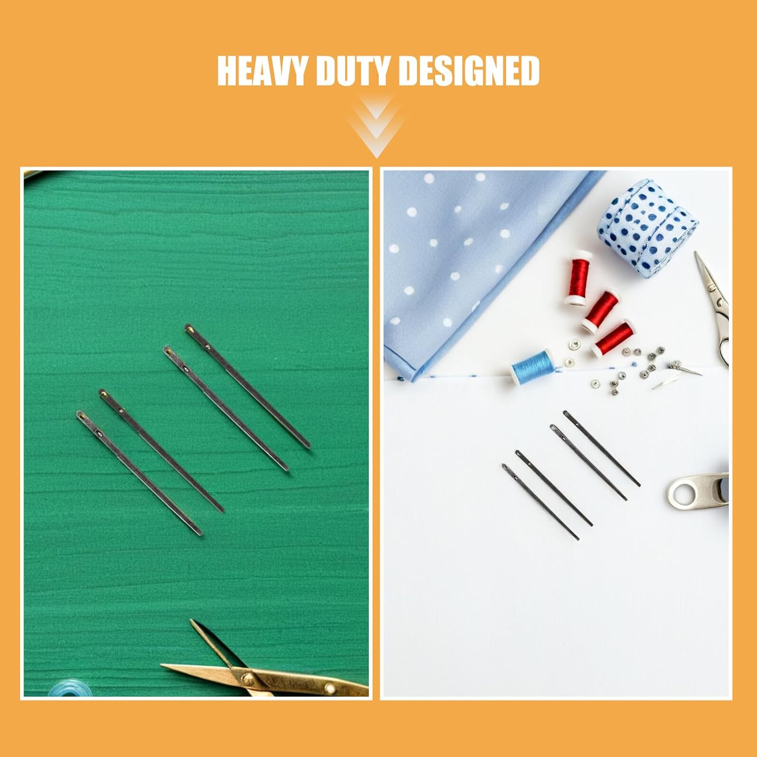 Zerodeko 6pcs Heavy-Duty Leather Sewing Needles with Double and Single Holes, Steel Threading Tools for Handmade Leathercraft, Bracelet and Wallet Making DIY Kit for Leatherworkers