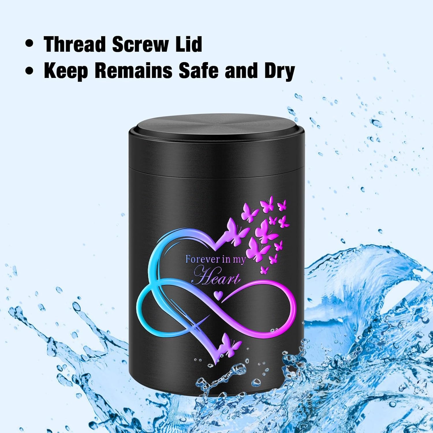 SOITIS Small Urn for Human Ashes Keepsake 2.6 inch Aluminum Urn for Ashes, Keepsake Mini Urn for Human Ashes Memorial Funeral Urn - Black - Image 7