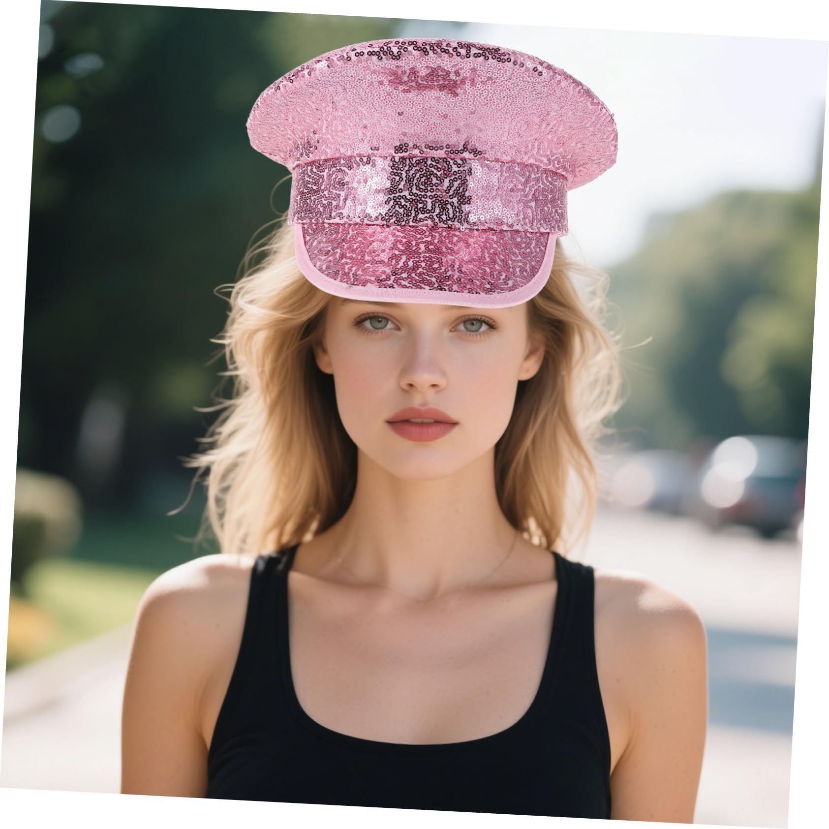 Cappello da Capitano Paillettes Rosa, Tesa Larga, Donna, Festa Estiva | Poliestere Leggero, Facile da Pulire, Stile Vintage, per Uscite All'aperto e Gite in Vela