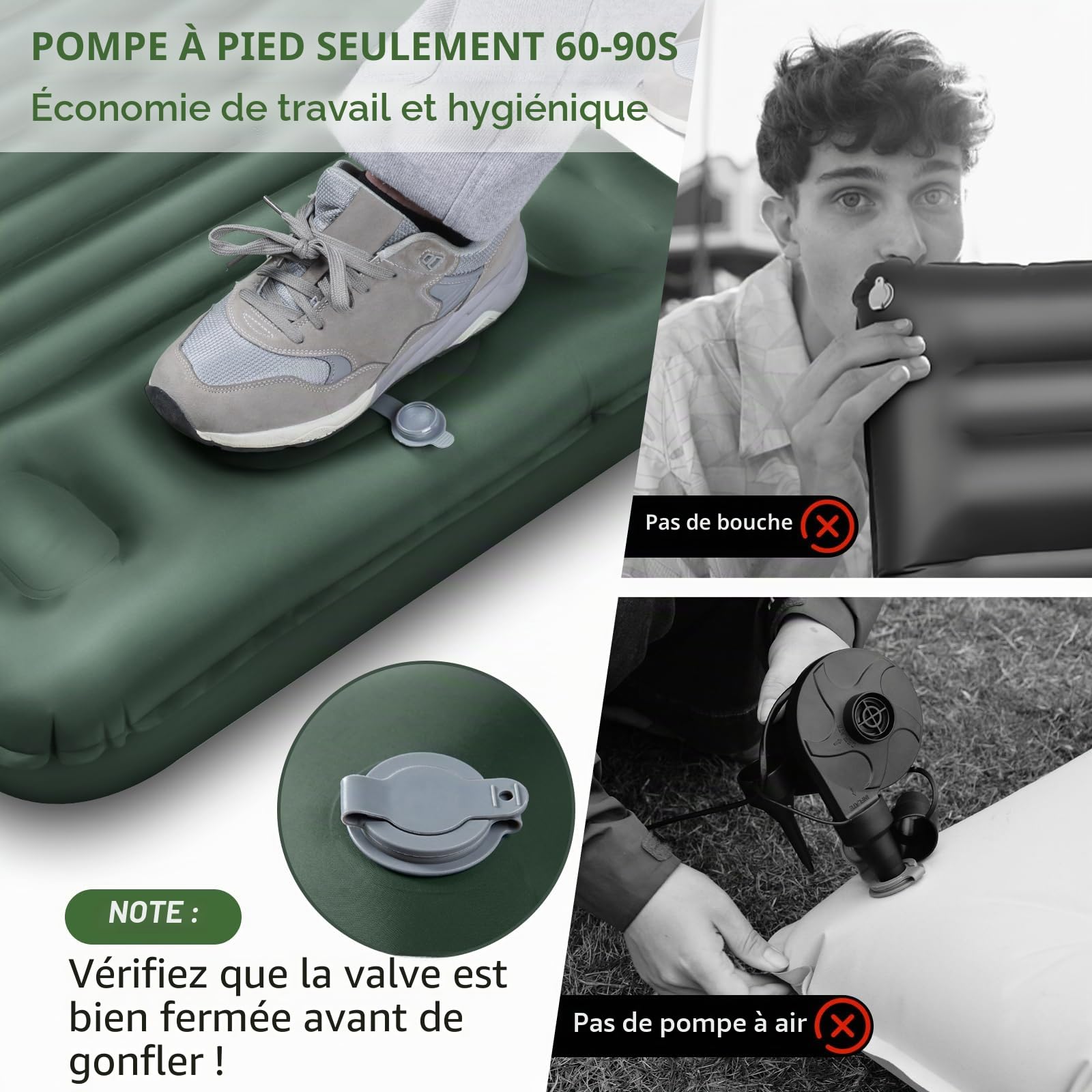 Matelas de Camping avec Pompe à Pied, Épaisseur Améliorée 12CM Tapis de Couchage Autogonflant, Matelas Randonnée avec Oreiller, Matelas Gonflable Ultraléger pour Camping,Tente,Randonnée