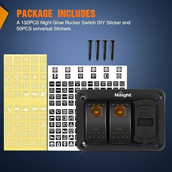 Nilight 2 Gang Rocker Switch Panel with PD Type C and USB Charger Voltmeter | w/Orange Backlit 12V SPST ON Off Toggle Switches Panel Waterproof Aluminum for Boats Cars RVs Trucks