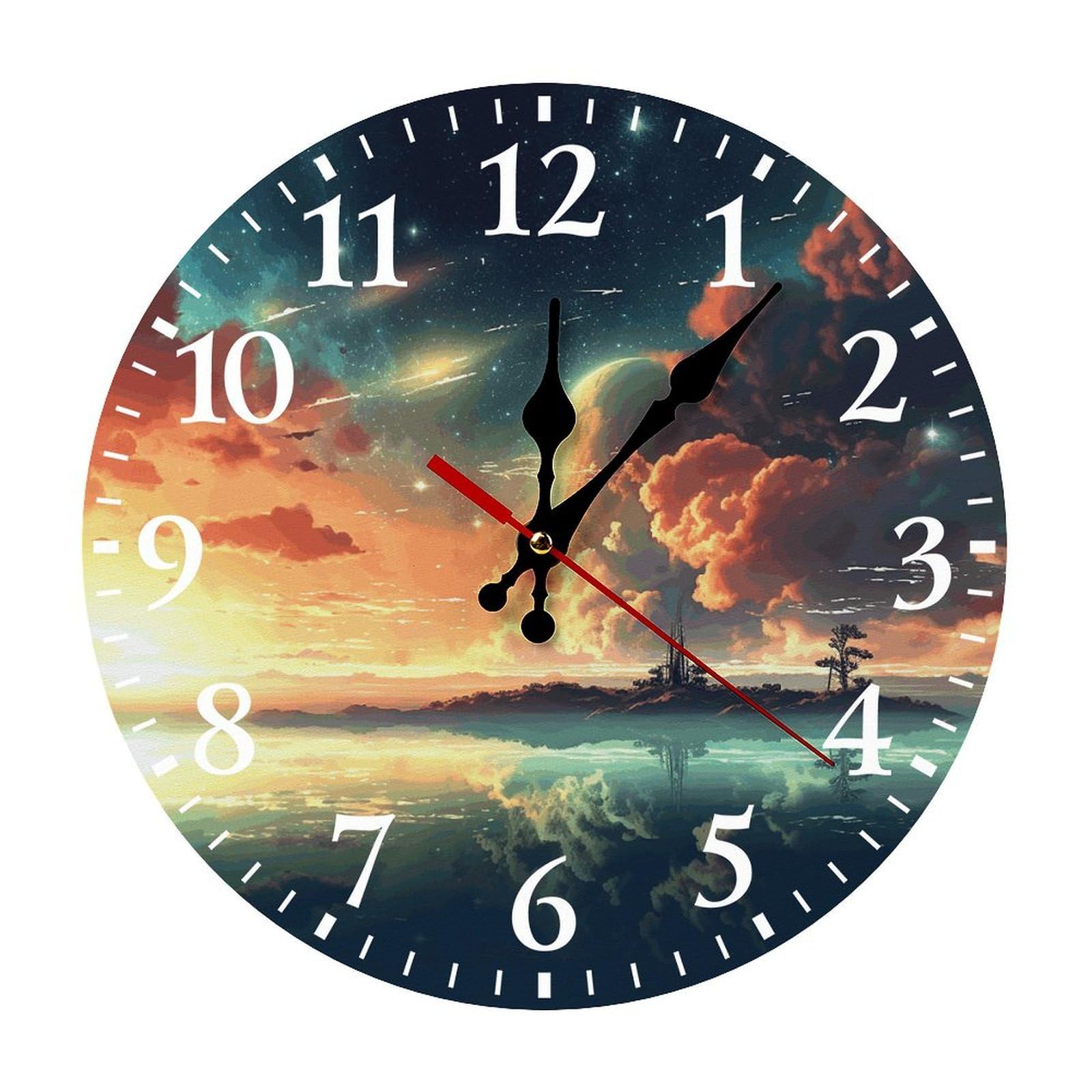 Horloge murale anime de 30 cm blanche et ronde avec grands chiffres arabes pour salon
